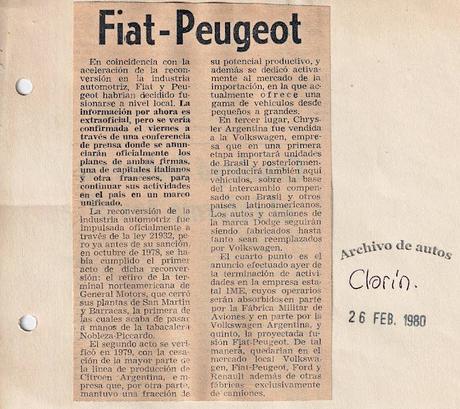 La fusión de Fiat y Peugeot en Argentina en el año 1980