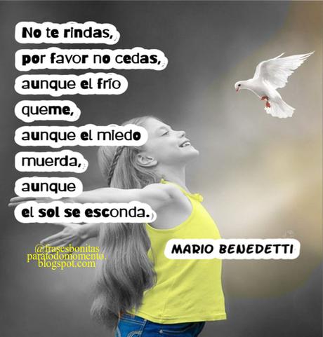 No te rindas, por favor no cedas, aunque el frío queme, aunque el miedo muerda, aunque el sol se esconda. - Mario Benedetti