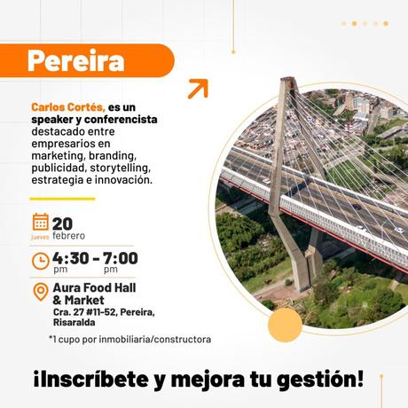 Invitación oficial de Metrocuadrado.com al evento en Pereira con Carlos Cortés