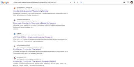 ¿Dónde puedo estudiar Orientación Educacional y Vocacional en Chile en el 2025?