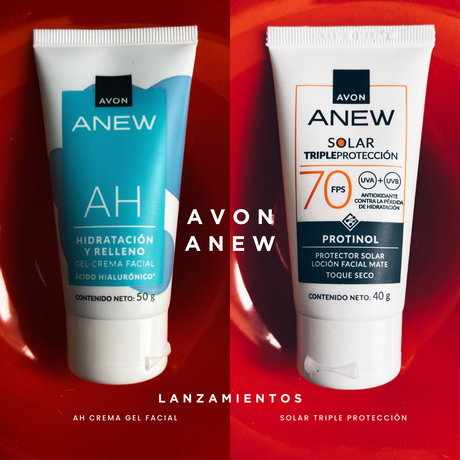 Avon Anew crema gel AH protector solar triple protección spf 70 Protinol Avon anew vitamina C protinol que es para que sirve serum piel renovada protector solar spf 70 AH ácido hialurónico gel crema lanzamientos 2025