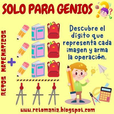 SOLO PARA GENIOS Desafío matemático, Acertijos, Acertijos Visuales, Retos mentales, Retos Virales, Reto matemático, Problema matemático, Juego de imágenes, Solo para Genios, Alfamética, Criptoaritmética