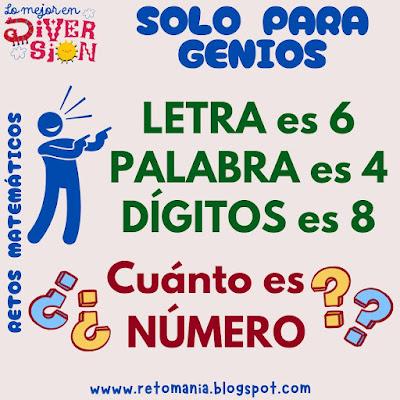 Desafío matemático, Reto matemático, Problema matemático, Juego de Letras, Juego de Palabras, RetoPalabras, Solo para Genios