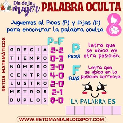 Desafío matemático, Reto matemático, Problema matemático, Retos mentales, Retos Visuales, Acertijos, Acertijos Visuales, Retos Virales, Aprender Jugando, Día de la Mujer, Día Internacional de la Mujer, BuscaPalabras, Palabra Oculta, Palabra Escondida, Juego de palabras