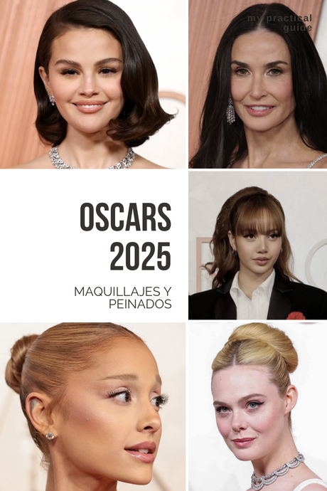 Peinados maquillaje Oscars 2025 Ariana grande demi moore elle fanning margareth qualley Selena Gomez miley cyrus lisa blackpink black pink