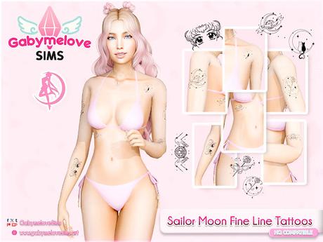 Sims 4 CC | Tattoo: Sailor Moon Fine Line Tattoos [HQ compatible] Gabymelove Sims | download, descargar, free, gratis, custom content, contenido personalizado, mod, mods, CAS, CUS, Create a sim, Crear un Sim, tatuaje, Usagi, Magical, Girl, Animé, Manga, Guardian, Rose, roses, tuxedo mask, mamoru, Serena, Tsukino, girl, doodle, draw, black, línea, fina, delgada, cat, cats, gato, gatos, Luna, Artemis, stars, estrellas, estelar, Crystal, cristal, flower, flowers, flor, flores, ojos, eyes, mask, máscara, tuxedo kamen, darien, endymion, Serenity, broche, broch