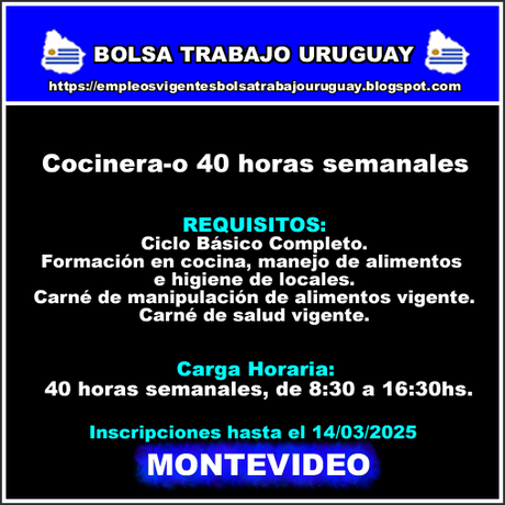 Cocinera-o 40 horas semanales Cocinera-o 40 horas semanales