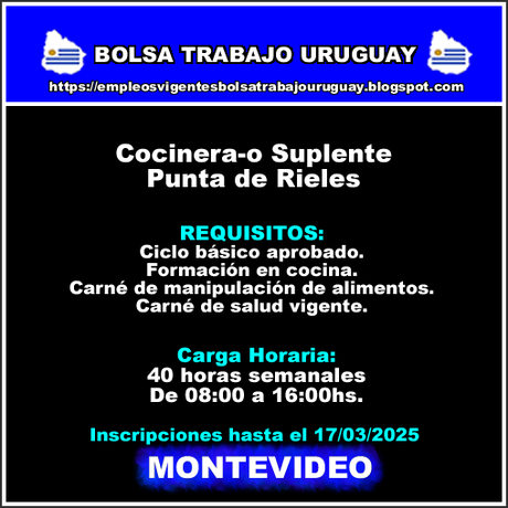 Cocinera-o Suplente Punta de Rieles Cocinera-o Suplente Punta de Rieles
