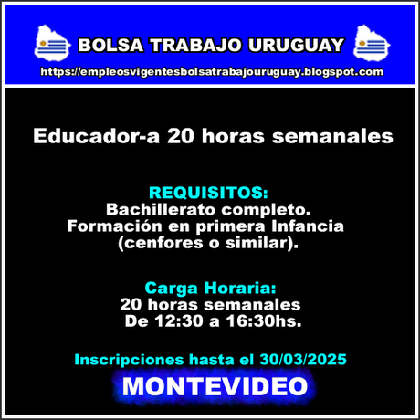 Educador-a 20 horas semanales Educador-a 20 horas semanales