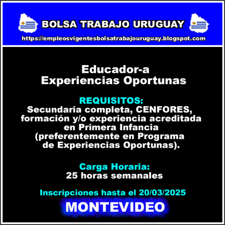 Educador-a Experiencias Oportunas(Flor de Maroñas) Educador-a Experiencias Oportunas(Flor de Maroñas)