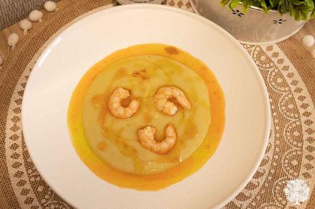 Crema de judías verdes con gambas