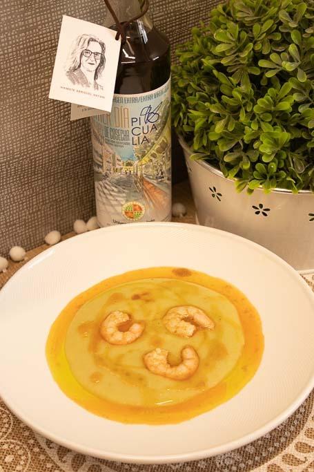 Crema de judías verdes con gambas