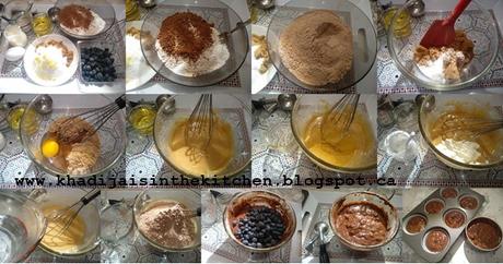 MUFFINS AUX BLEUETS ET AU CHOCOLAT / BLUEBERRY CHOCOLATE MUFFINS /MAGDALENAS DE ARÁNDANOS  Y CHOCOLATE / مافن التوت الازرق والشوكولاتة