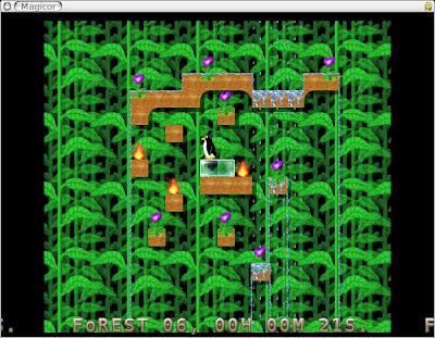 Magicor, un  rompecabezas con bloques de hielo y Tux, la mascota de Linux.