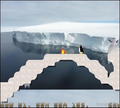 Magicor, un  rompecabezas con bloques de hielo y Tux, la mascota de Linux.