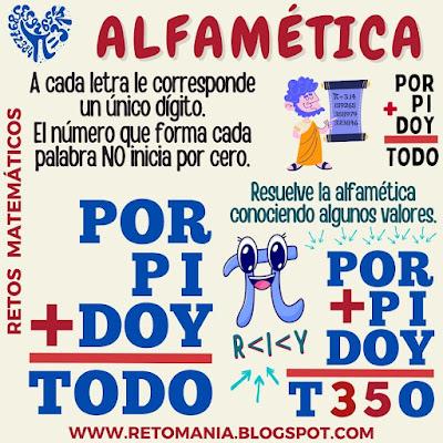 ALFAMÉTICAS PI Día Pi, Día Internacional de Pi, Día Internacional de las Matemáticas, Acertijos, Desafíos matemáticos, Retos matemáticos, Problemas matemáticos, Retos mentales, Retos Visuales, Retos Virales, Suma de Letras, Suma de Palabras, CriptoAritmética, CriptoSuma, Alfamética, Alfametika