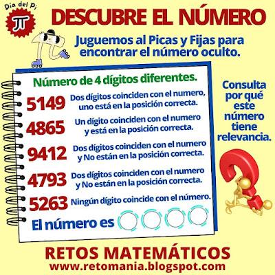 DESCUBRE EL NÚMERO Día Pi, Día de las Matemáticas, Matemática Recreativa, MateRecreativa, Matemáticas Lúdicas, Acertijos, Acertijos Visuales, Retos mentales, Retos Visuales, Retos Virales, Desafíos matemáticos, Retos matemáticos, Problemas matemáticos, Picas y Fijas, Descubre el número