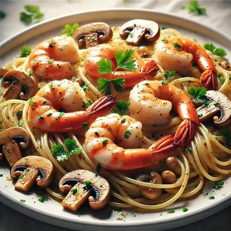 Espaguetis con Gambas y Champiñones al Ajillo Espaguetis con Gambas y Champiñones al Ajillo