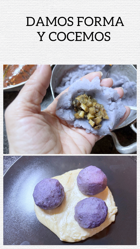 Bolas rellenas de patata morada Bolas rellenas de patata morada