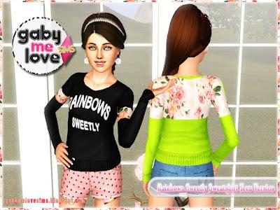 Rainbows Sweetly Sweatshirt Teen Version ~ Asian Fashion, Sims 3 - Gabymelove Sims