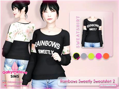Sims 4 CC | Clothing: Rainbows Sweetly Sweatshirt 2 ~ Asian Fashion [HQ compatible] | UPDATED 2025 | Gabymelove Sims | mod, mods, custom content, contenido personalizado, clothes, ropa, vestimenta, korean, corea, coreano, sudadera, sudaderas, sweater, top, tops, hq, high quality
