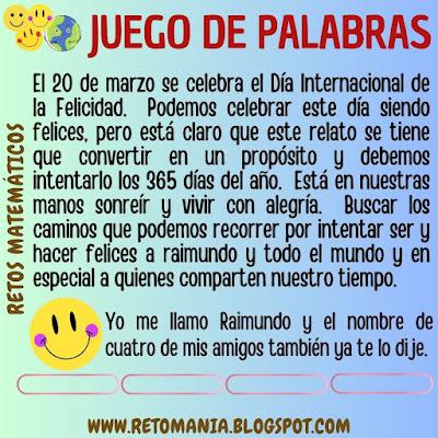 Felicidad, Día de la Felicidad, Día Internacional de la Felicidad, Retos matemáticos, Desafíos matemáticos, Problemas matemáticos, Retos mentales, Retos Visuales, MateRecreativa, Matemática Recreativa, Acertijos, Adivinanzas, Piensa Rápido, Juego de Palabras