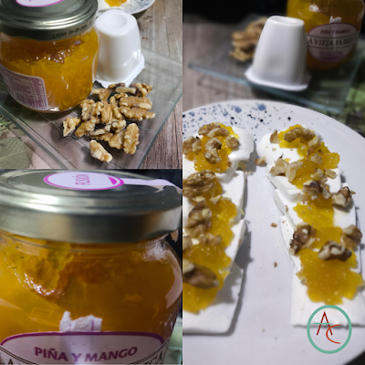 Queso de Burgos Acompañado de  Mermelada de Piña y Mango Con Trocitos de Nuez