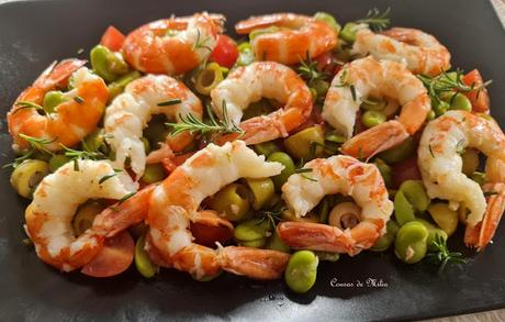 Ensalada de habas frescas con langostinos Ensalada de habas frescas con langostinos