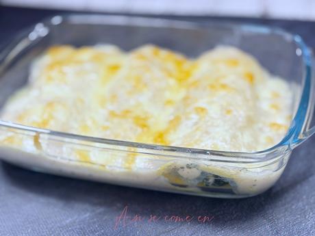 Canelones de crepes sin gluten con relleno de espinacas