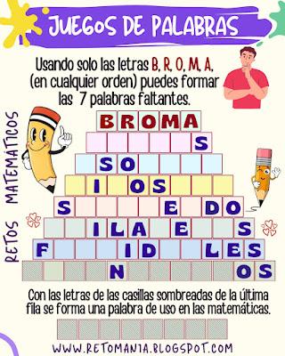 BUSCAPALABRAS Juego de letras, Juego de Palabras, BuscaPalabras, Palabra Oculta, Desafíos matemáticos, Problemas matemáticos, Retos matemáticos, MateRecreativa, Matemática Recreativa, Juegos en el Aula