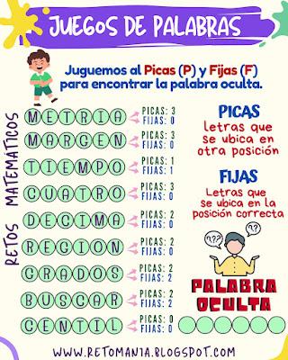 PALABRA OCULTA Juego de letras, Juego de Palabras, BuscaPalabras, Palabra Oculta, Desafíos matemáticos, Problemas matemáticos, Retos matemáticos, MateRecreativa, Matemática Recreativa, Juegos en el Aula