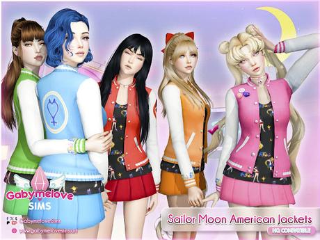 Sims 4 CC | Clothing: Sailor Moon American Jackets | UPDATED 2025 [HQ compatible] Gabymelove Sims | Mod, mods, Custom content, contenido personalizado, CAS, CUS, Create a sim, Crear un sim, Clothes, Cloth, Ropa, Vestimenta, marinero, luna, guardian, soldier, anime, manga, magical, girl, chaqueta, chamarra, blazer, americana, sport, deportiva, mercury, mars, jupiter, venus, mercurio, marte, Usagi, Serena, Bunny, Tsukino, Ami, Amy, Mizuno, Rei, Hino, Makoto, Lita, Patricia, Kino, Sailor V, Mina, Minako, guerrero, guerrera, Aino, Carola, Inner, Sistema, Solar, Interno, Free, Download