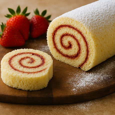 Brazo gitano con mermelada de fresas