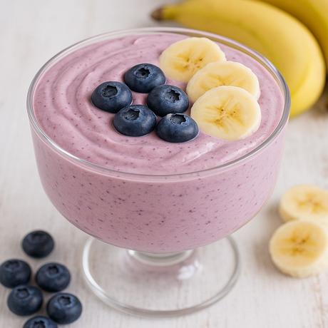 Mousse light de arándanos y plátano