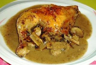 Pollo asado con champiñones al limón