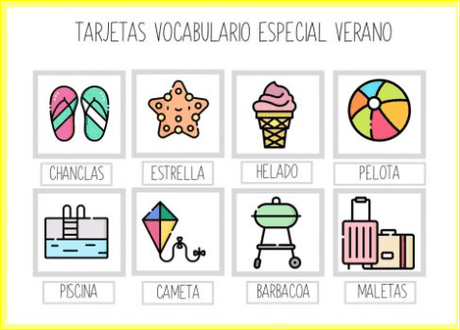 Vocabulario de verano. Juego, vídeo y tarjetas para imprimir Vocabulario de verano. Juego, vídeo y tarjetas para imprimir