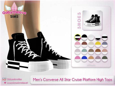 Free download – Men’s Converse All Star Cruise platform high top sneakers for The Sims 4. Stylish custom content shoes with thick soles and urban streetwear vibes. Available in various swatches, HQ mod compatible. Sims 4 male CC sneakers.