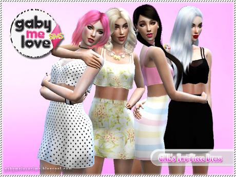 Classic Sims 4 two-piece dress CC with pastel stripes and solid black swatches – 2015 outfit by Gabymelove Sims.