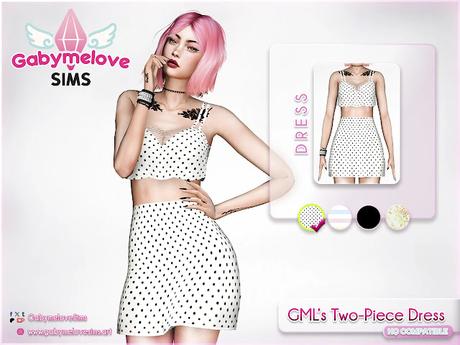 Custom content for The Sims 4: two-piece dress in pastel stripes and solid black – stylish summer outfit for female Sims by Gabymelove Sims.