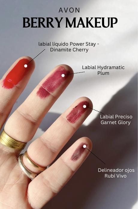 berry makeup colores avon berry makeup maquillaje tendencia tiktok Instagram colores paso a paso inspiración tutorial avon labiales delineador tonos swatches
