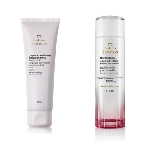 Esencia de tratamiento y gel de limpieza Chronos de Natura Cosméticos. Lanzamientos beauty de julio 2025: los nuevos perfumes y cremas que vas a querer probar.