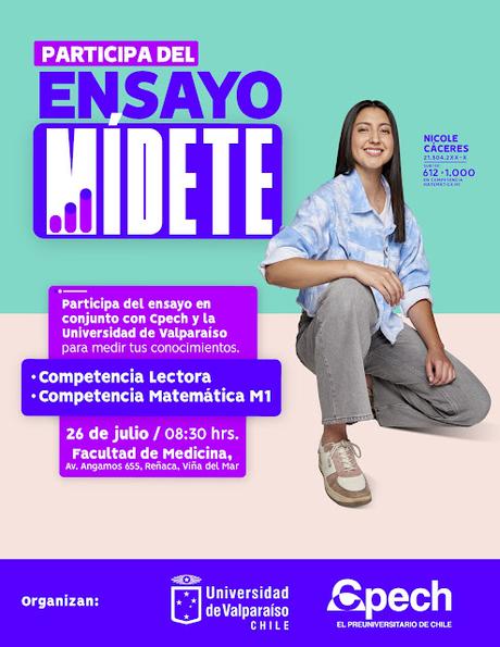 Se comparte invitación de la Universidad de Valparaíso y el Preuniversitario Cpech al próximo Ensayo PAES presencial.