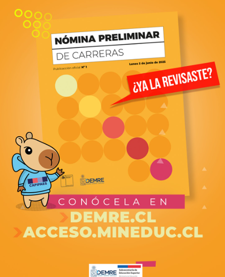 Invitación del DEMRE.CL: Nómina Preliminar de Carreras para el Proceso de #Admisión2026.