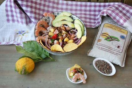 CEVICHE DE LENTEJAS Y  GAMBAS