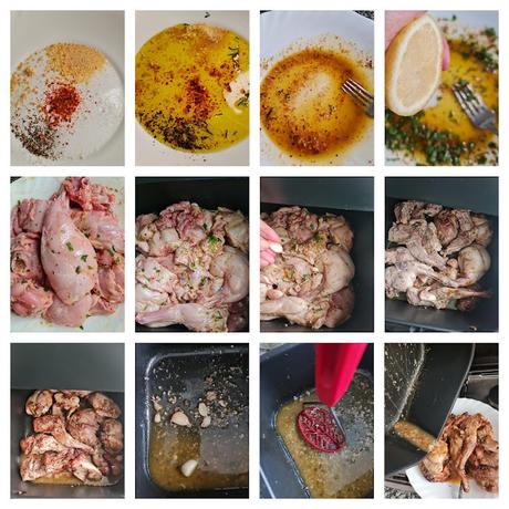 Conejo marinado en airfryer