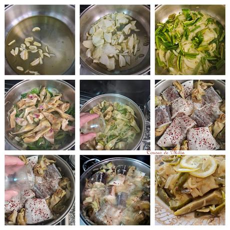 Bacalao con pimientos y alcachofas