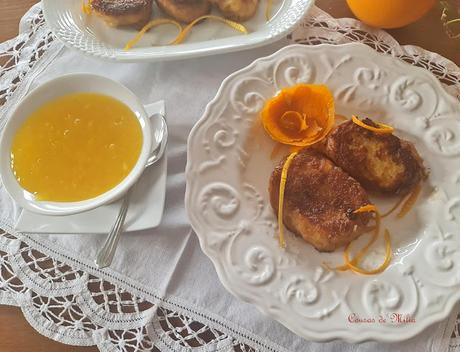 Torrijas a la naranja caramelizadas