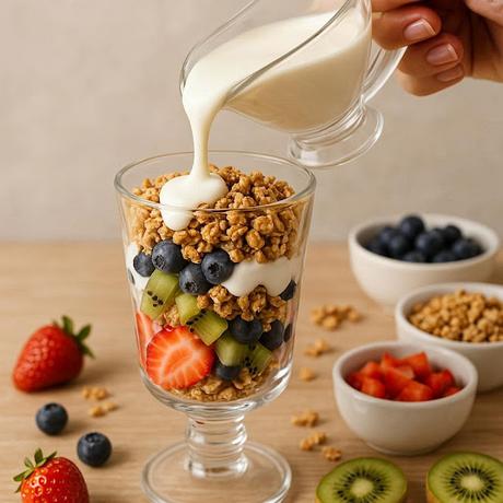 CREMA DE YOGUR, FRUTAS Y CEREALES