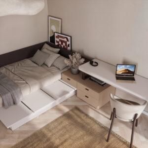 Dormitorio juvenil con estilo japandi