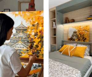 Habitación de invitados con cama abatible y una obra de arte